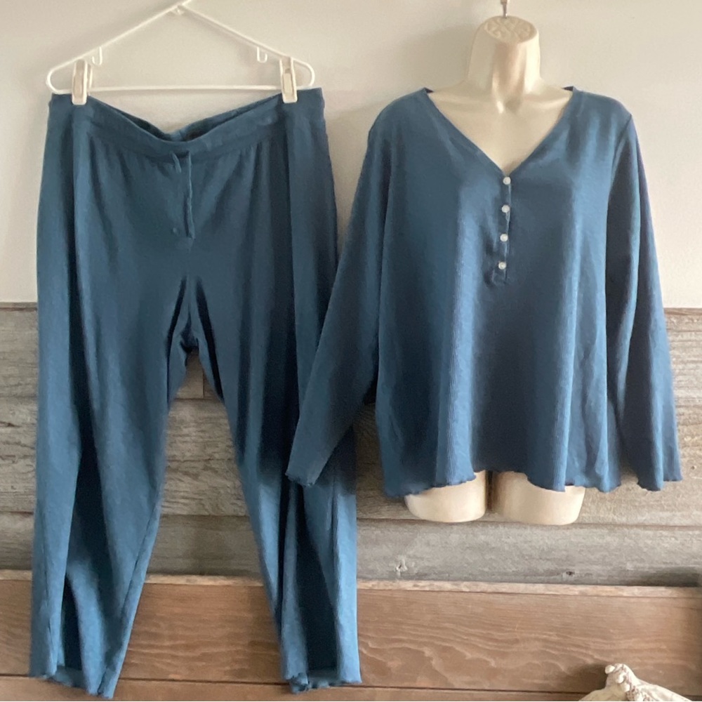 Eddie Bauer teal waffle knit pajama set Size 2X (P1)